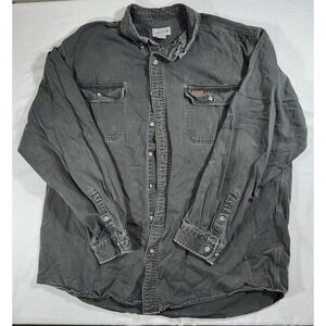 Carhartt Mens 2XL Tall Faded Grey Cotton Button Down‎ Thrashed Long Sleeve